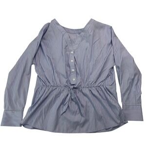 NWT Harshman Anthropologie Blue Striped Peplum Tie Button Shirt Blouse Small